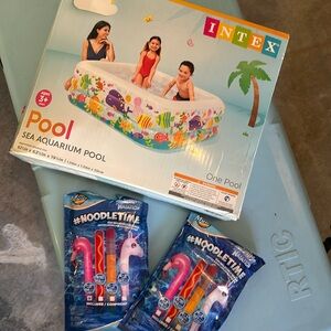 Inflatable pool and pool noodles. All brand new unopened.
